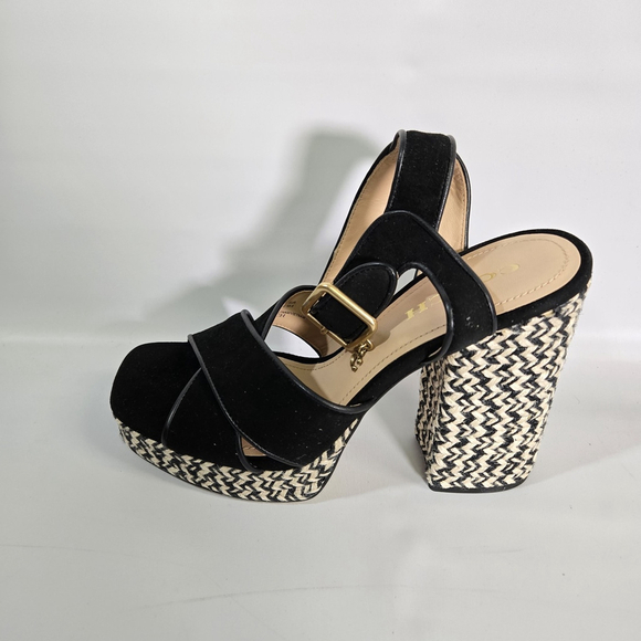 Coach Nelly Raffia Platform Chunky Heel Sandals Black Size 10 NIB Party Designer - Picture 4 of 13
